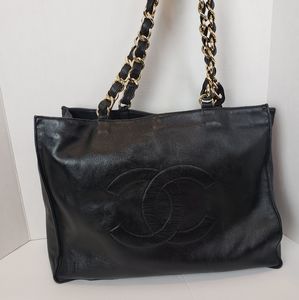 Vintage Chanel CC Logo Tote with Gold Chain Staps